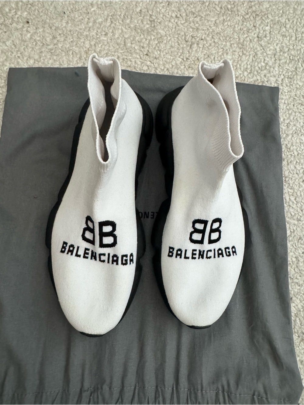 Balenciaga White and Black Logo Sock Sneakers